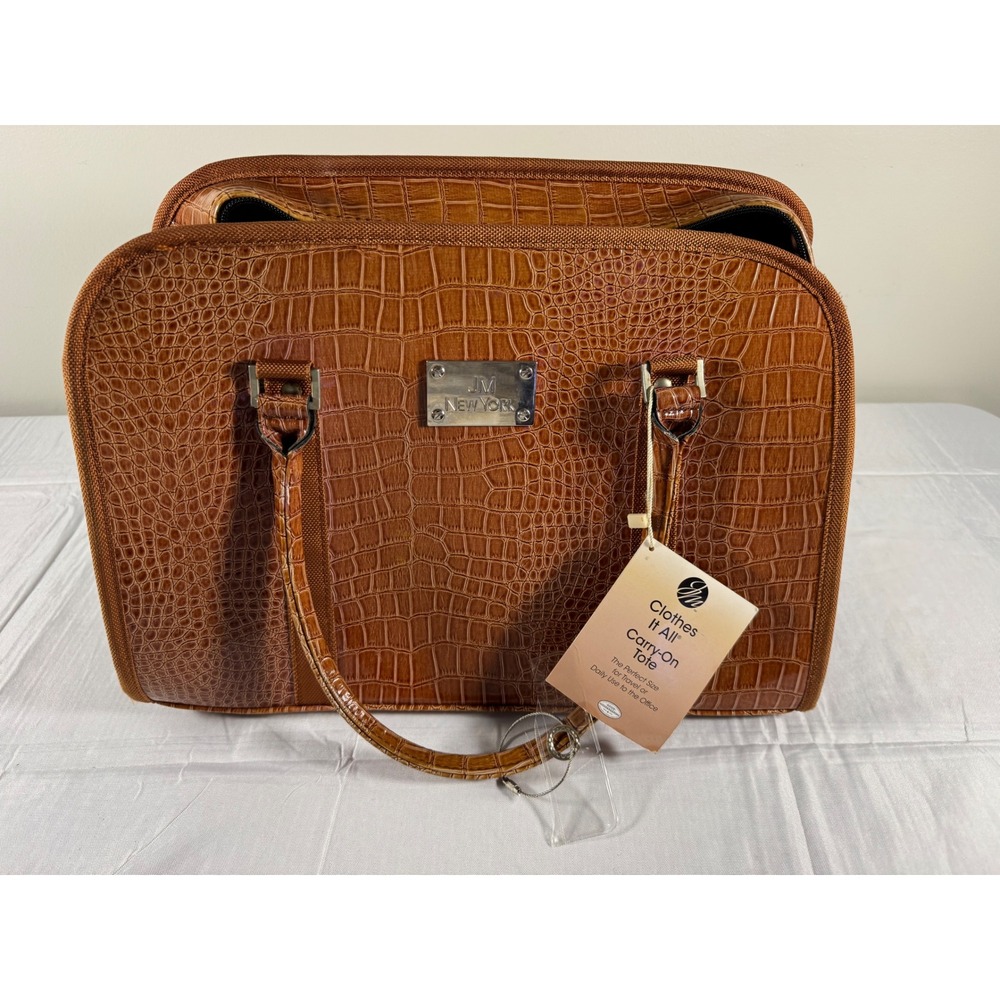 NWT JM New York Clothes It All Carry-On Tote Brown Faux Croc Travel Bag
